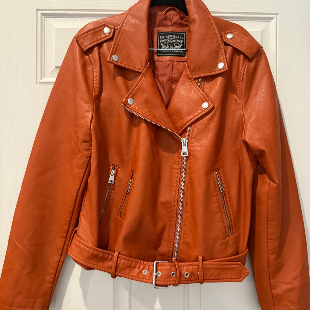 Levi's Women's Vibrant Orange Leather Jacket